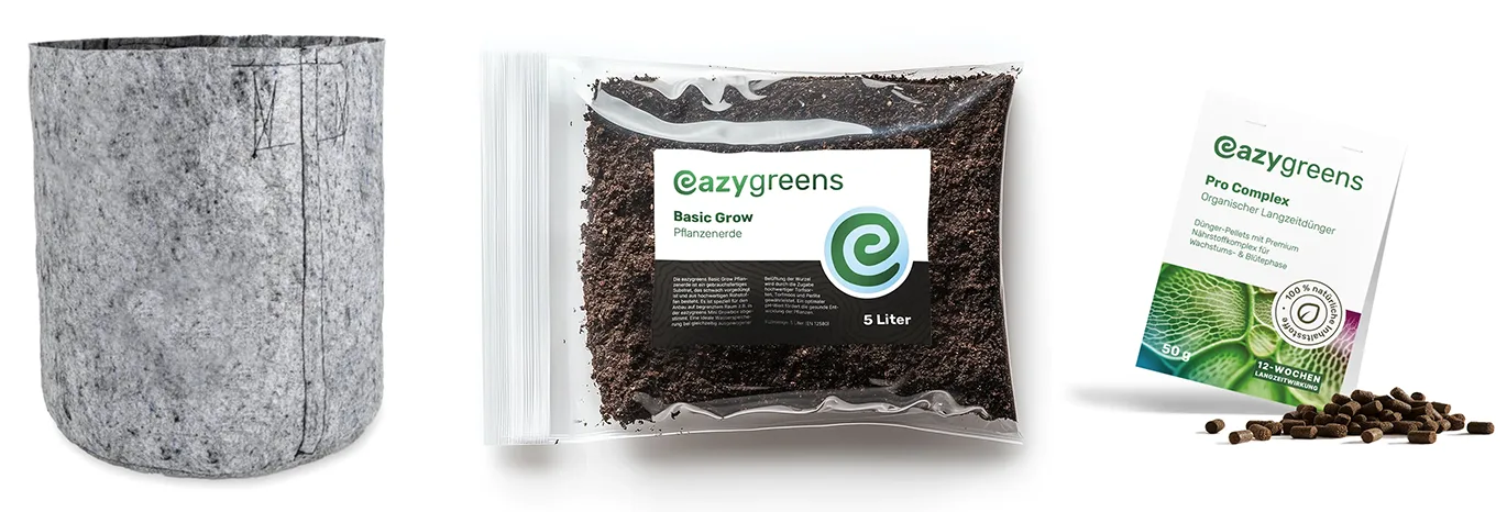 eazygreens Pflanzentopf, Basic Grow Erde & Pro Complex Langzeitdünger